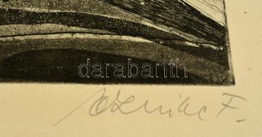 Czinke Ferenc (1926-2000): Kútfúró berendezés. Rézkarc, papír, jelzett, szélénél kis szakadás, 29,5×...