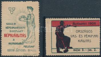 1905-1906 Szegedi Képzőművészeti Kiállítás és Országos Vas- és Fémipari Kiállítás 2 db levélzáró