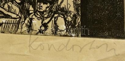 Kondor Lajos (1926-2006): Aknaudvar. Rézkarc, papír, jelzett, szélénél szakadás, 40×29 cm