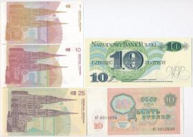 Vegyes: Horvátország 1991. 1D + 10D + 25D + Lengyelország 1982. 10Zl + Szovjetunió 1991. 20R T:I,III...