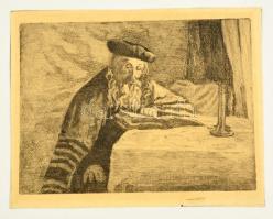 Jelzés nélkül: Olvasó férfi. Judaika, rézkarc, papír, 16x22 cm