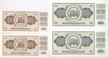 Jugoszlávia 1968. 10D (2x) sorszámkövetők + 1974. 20D (2x) sorszámkövetők + 1986. 100D (2x) sorszámk...