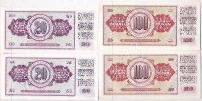 Jugoszlávia 1968. 10D (2x) sorszámkövetők + 1974. 20D (2x) sorszámkövetők + 1986. 100D (2x) sorszámk...