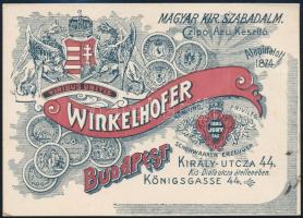 1914 Budapest VII. Winkelhoffer cipőkészítő díszes reklám kártya, számla