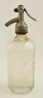Szódásüveg Ujpesti Vendéglősök Szikvízgyára felirattal az üvegen és a fejen is / Soda bottle