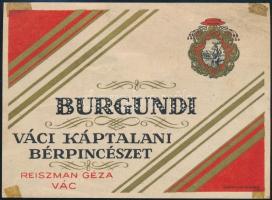 cca 1930 Reiszman Géza, Vác, káptalani pincészet boroscímke