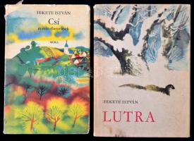 Vegyes könyvtétel, Fekete István könyvek, 2 db:  Lutra. Egy vidra regénye. Csergezán Pál rajzaival. Csí és más elbeszélések. Würtz Ádám rajzaival.  Bp.,1965-1974, Móra. Kiadói egészvászon-kötés, kiadói papír védőborítóban, és Kiadói félvászon-kötés, kiadói papír védőborítóban.