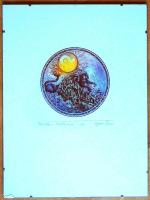 Egresi Zsuzsa (1954- ) Horoszkóp: Oroszlán hava színezett szignált rézkarc 40x30cm keretben