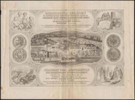 cca 1860 Gerenday emlékmű építési anyag részvénytársaságnak a gyárépületet és a Szent István gőzöst is ábrázoló díszes grafikus számlája 27x21 cm