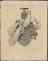 Franz von Bayros (1866-1924): Ölelésben, erotikus ex libris. Heliogravür, papír, jelzés nélkül, 13×10 cm