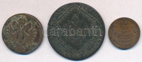 Ausztria 1800A 1kr Cu "II. Ferenc" + 1807A 15kr Cu "II. Ferenc" + 1816A 1/4kr Cu...