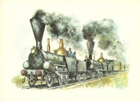 10 db MODERN használatlan grafikai vonat motívumú képeslap; Képzőművészet Alap Kiadóvállalat, Kondor...