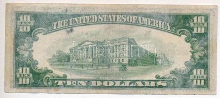 Amerikai Egyesült Államok 1934-1945. (1934A) 10$ "Silver Certificate - kisméretű", sárga p...
