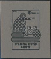 Dinnyés Ferenc (1886-1958): Ex Libris, Dr. Lustig István. Klisé, papír, jelzett a nyomaton, 8×6 cm