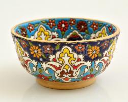 Díszes virágmintás modern perzsa kerámia tálka, kézzel festett, jelzett, hibátlan, d: 11,5 cm