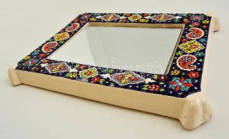 Díszes virágmintás modern perzsa kerámia keretes modern falitükör, kézzel festett, belső méret: 15,5...