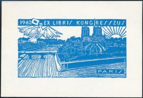 Stettner Béla: Ex libris kongresszus Párizs 1962. Linó, papír, 7,5x11 cm