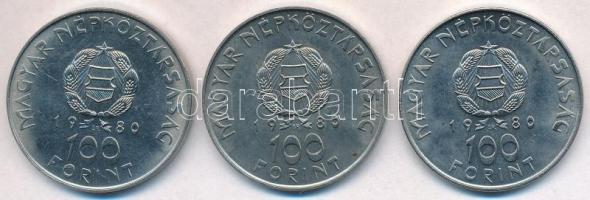 1980. 100Ft Ni "Szovjet-magyar közös űrrepülés" (3x) T:1-,2