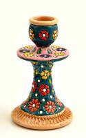 Díszes virágmintás modern perzsa kerámia gyertyatartó, kézzel festett, hibátlan, m: 10 cm