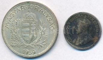 Vegyes: Kanada 1912. 5c Ag "V. György" + Magyarország 1939. 1P Ag T:2-,3,2
Mixed: Canada ...