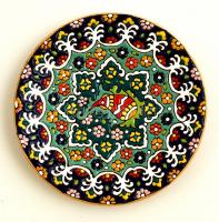 Díszes virágmintás modern perzsa kerámia tálka, kézzel festett, jelzés nélkül, hibátlan, d: 15,5 cm