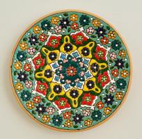 Díszes virágmintás modern perzsa kerámia tálka, kézzel festett, jelzés nélkül, hibátlan, d: 15,5 cm