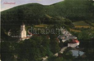 Szklenófürdő, Sklené Teplice; látkép, templom / general view, church (ázott sarkak / wet corners)