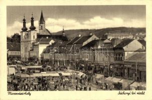 Marosvásárhely, Targu Mures; Széchenyi tér, piac, árusok, üzletek / square, market, vendors, shops
