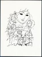 Reich Károly (1922-1988): Lány a réten. Klisé, papír, jelzett a klisén, 11x8 cm