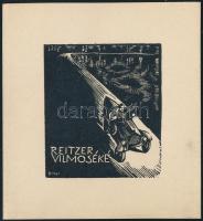Buday György (1907-1990): Reitzer Vilmoséké, ex libris. Klisé, papír, jelzett a klisén, 8x7,5 cm