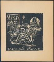Vadász Endre (1901-1944): Ex libris Boros Pál. Klisé, papír, jelzett a klisén, 8×7,5 cm