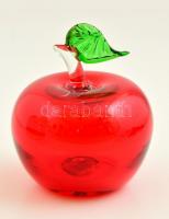 Piros színű szakított üveg alma zöld szárral, hibátlan, m: 11,5 cm