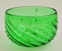 Zöld színű anyagában színezett bólés tál, szakított, matricával jelzett, hibátlan, d: 17 cm