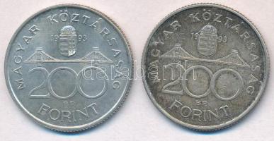 1993. 200Ft Ag "MNB" (2x) T:2 patina