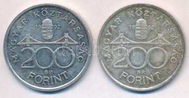 1992. 200Ft Ag "MNB" (2x) T:2 patina