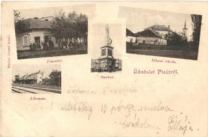 Piski, Simeria; Piac tér, Állami iskola, szobor, vasútállomás / market square, school, monument, railway station (EB)
