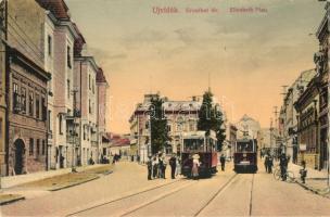 Újvidék, Novi Sad; Erzsébet tér és villamosok / square, trams (fl)