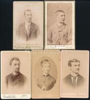 cca 1880-1900 Keményhátú fotók pesti és pozsonyi műtermekből (Goszleth, Schleifer, Divald, stb.), 5 db, 11x7 cm