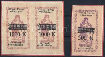 1924 Abaúj-Torna vármegyei ínségbélyeg 500K/50K és 1000K/20K párban (9.000)