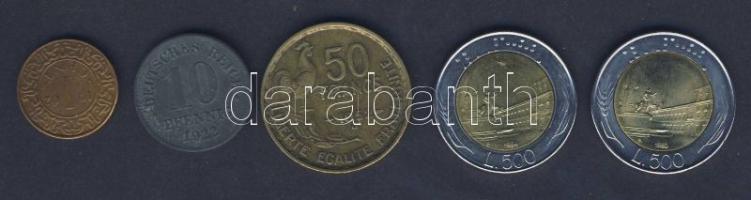 Franciaország 1952. 50F T:2 + D.Reich 1922. 10Pf T:3 + Olaszország 1983+1984. 500L (2klf) T:1/2 + Su...