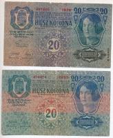 1913. 20K hamis(?) felülbélyegzéssel (fake overprint?) + 20K  II. kiadás T:III- szakadás, tűly