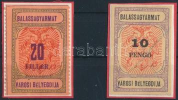 1933-1945 Balassagyarmat városi bélyegdíj 13 és 23 sz. 84 oldalon fogazatlan) okmánybélyege (10.800)