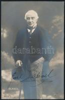 Carl Blasel (1831-1922) osztrák színész sajátkezű aláírása őt ábrázoló fotólapon, hátoldalán üdvözlettel megismételve / Autograph signature of Carl Blasel Austrian actor
