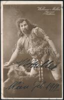 1912 William Miller operaénekes sajátkezű aláírása őt ábrázoló fotólapon, hátoldalán üdvözlettel megismételve / Autograph signature of William Miller opera singer