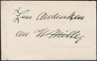 1912 William Miller operaénekes sajátkezű aláírása őt ábrázoló fotólapon, hátoldalán üdvözlettel meg...