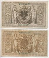 Német Birodalom 1910. 1000M hétjegyű sorszámmal és piros pecséttel + 1910. 1000M hétjegyű sorszámmal...