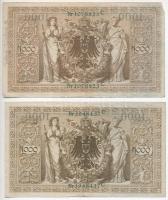 Német Birodalom 1910. 1000M hétjegyű sorszámmal és piros pecséttel + 1910. 1000M hétjegyű sorszámmal...