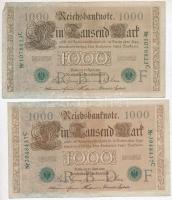 Német Birodalom 1910. 1000M hétjegyű sorszámmal és piros pecséttel + 1910. 1000M hétjegyű sorszámmal...
