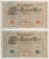 Német Birodalom 1910. 1000M hétjegyű sorszámmal és piros pecséttel + 1910. 1000M hétjegyű sorszámmal...