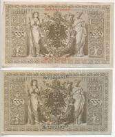 Német Birodalom 1910. 1000M hétjegyű sorszámmal és piros pecséttel + 1910. 1000M hétjegyű sorszámmal...